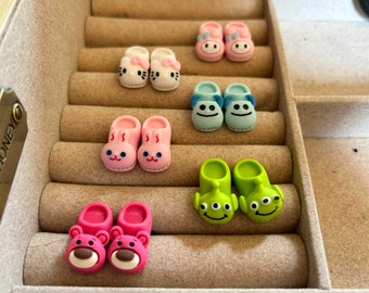 Kawaii Slipper Earrings, Post Earrings, Hypo-allergenic Earrings, Kitty Earrings, Bunny Earrings, Alien Earrings: "Kawaii Slippers Love"