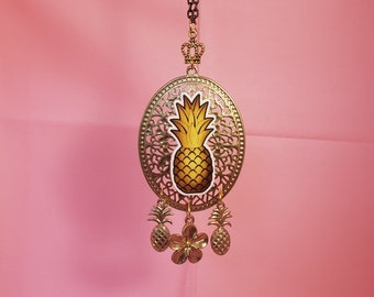 Gold Pineapple Pendant, Gold Pineapple Charms, Good Luck Pendant, Aloha Pendant, Gold Pineapple Necklace, Tropical: "Gold Pineapple Love"