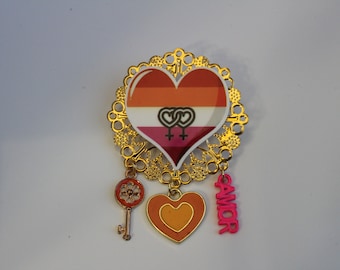 Lesben Flagge Brosche, Lesben Flagge Pin, Lesben Flagge Button,       