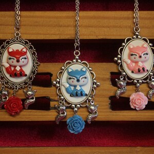 Kawaii Pretty Fox Floral Animal Charm Necklace: &quot;Foxy Love&quot;
