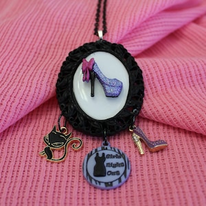 Purple Glitter Heel Cabochon Necklace, Black Glitter Heel Cabochon Necklace. Girls Night Out Gift, Gift for Her: &quot;Girls Night Out Love&quot;