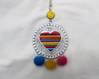 Serape Heart Necklace, Serape Necklace, Hispanic Necklace, Latinx Necklace, Multicolor Heart, Rainbow Heart Necklace, Gift :"Serape Love"