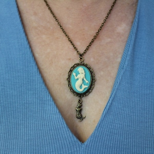 Bronze Mermaid Pendant, Turquois Mermaid Pendant, Steampunk Mermaid, Vintage Mermaid Pendant, Victorian Mermaid: &quot;Bronze Mermaid Love&quot;