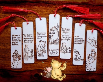 Marque-page classique en bois gravé à la main, Winnie l'ourson Bourriquet, Idée cadeau de divers designs Gravé à la main