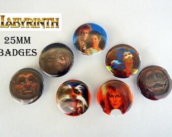 Labyrinth 25mm Button Badges 80s Worm Goblin King Ludo Hoggle Jareth