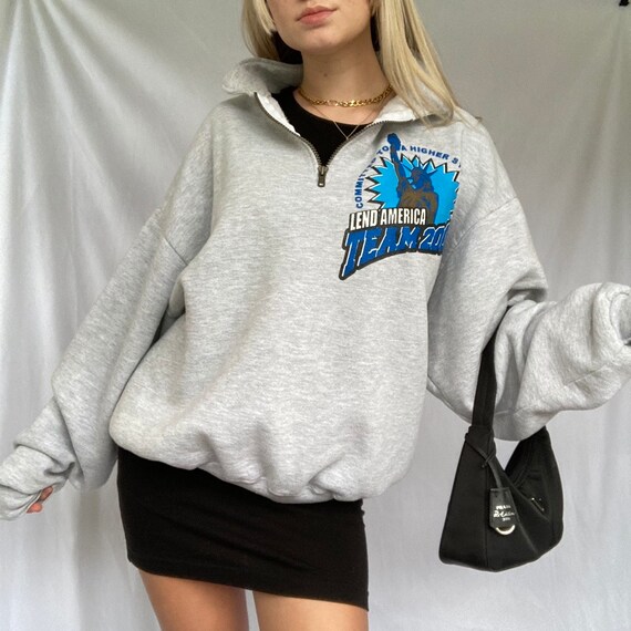 vintage grey marl oversized graphic USA quater zip