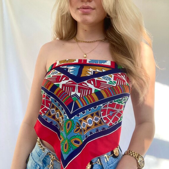 Vintage Red Aztec Patterned Scarf Top Gem