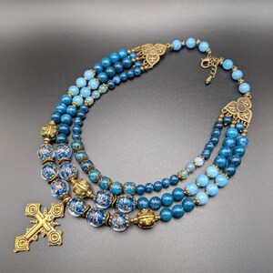 Ukrainian Traditional Namysto, Folk necklace, Unique Brass pendants Zgards, Multi-strand Beaded gift