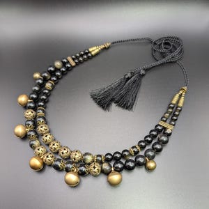 Ethnic necklace, Unique brass beads, Multi-strand Beaded gift