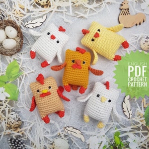 Rooster and hen, Crochet pattern, amigurumi, chicken, English pdf file, mini
