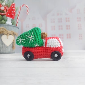 Christmas red car crochet pattern, Christmas tree pendant, Pdf file