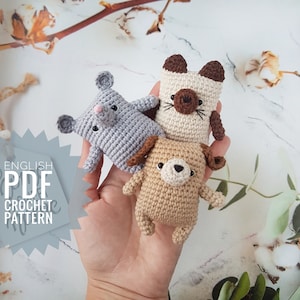HAUSTIERE 3 in 1, Maus, Katze, Hund, PDF Häkelanleitung, Amigurumi, PDF Download