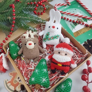 Amigurumi Christmas Crochet Patterns: Santa, Deer, Rabbit, Tree (PDF)
