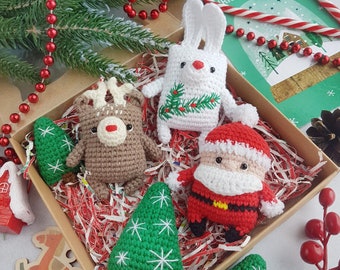 Amigurumi Christmas Crochet Patterns: Santa, Deer, Rabbit, Tree (PDF)