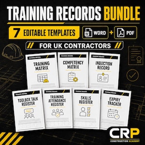 UK Construction Training Records Bundle | 7 Editable Word Templates & User Guides
