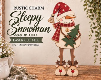 Primitive Sleepy Snowman SVG Digital Download for Glowforge or Laser Not a Physical Item