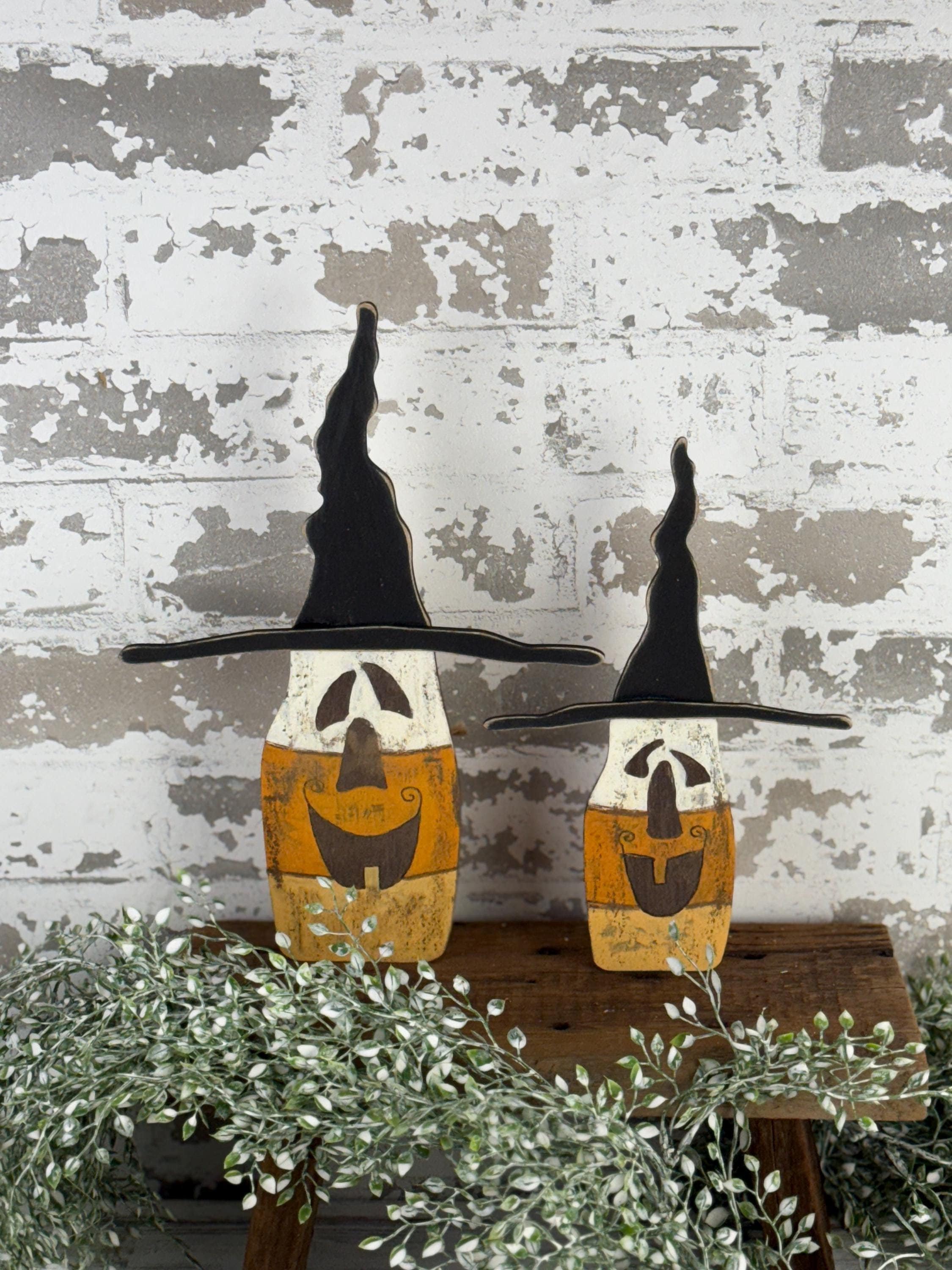 Primitive Candy Corn Witches, Shelf Sitter, Farmhouse SVG Digital Download for Glowforge or Laser Not a Physical Item