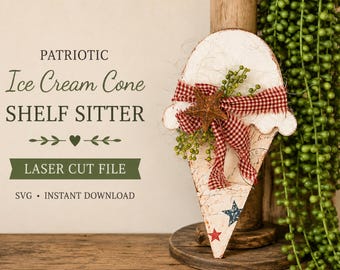 Diseño SVG de cono de helado patriótico para estante: Archivo de corte láser estilo granja (descarga digital)