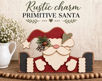 Decorazione natalizia di Babbo Natale da posizionare su una mensola, download digitale per Glowforge o laser. Non è un oggetto fisico.