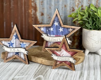 July 4th Framed Stars, Shelf Sitter, Stand Alone, 3 Sizes, Farmhouse SVG Digital Download for Glowforge or Laser Not a Physical Item