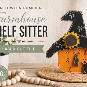Halloween-Kürbis-Regaldekoration SVG: Bauernhaus-Laserschnittdatei (Digitaler Download)