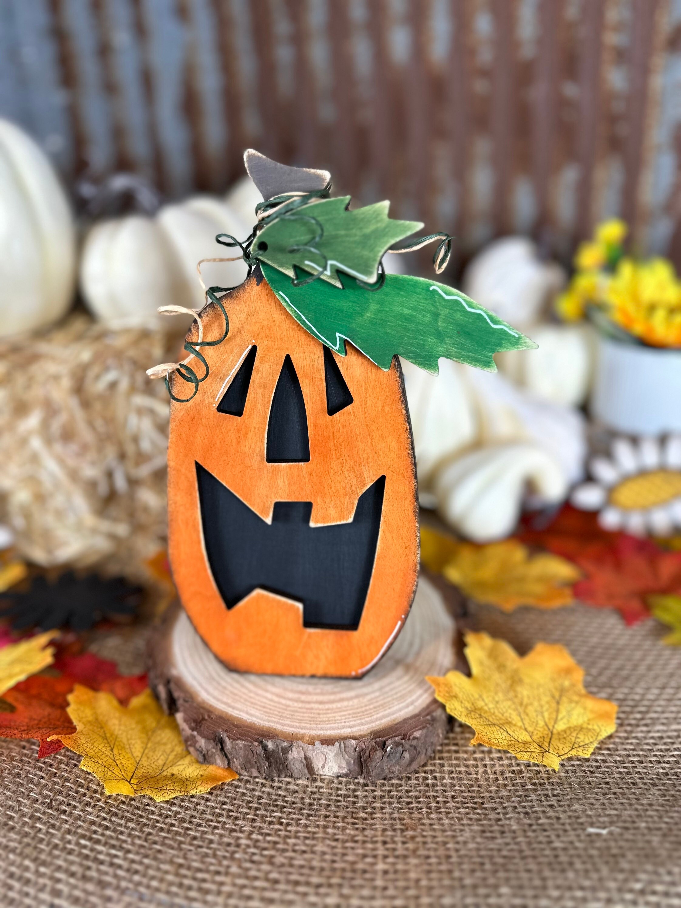 Jack O Lantern Pumpkin Shelf Sitter SVG: Farmhouse Laser Cut File ...