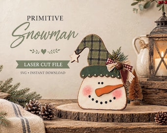 Cute Primitive Snowman SVG Digital Download for Glowforge or Laser Not a Physical Item