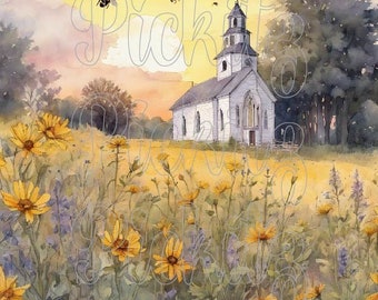 Bees and Wildflowers Printable: Old Church Farmhouse Art (8x8) (Instant Download)