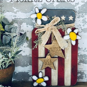 Patriotic Mason Jar y Girasoles SVG Descarga digital para Glowforge o Láser No es un artículo físico