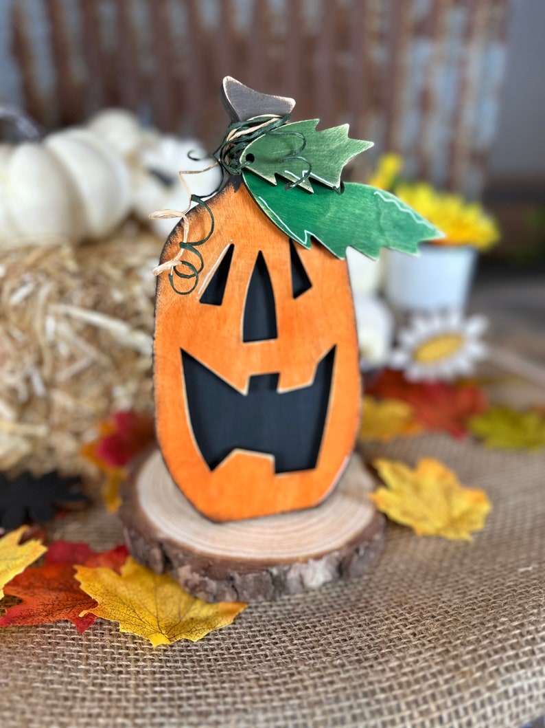 Jack O Lantern Pumpkin Shelf Sitter SVG: Farmhouse Laser Cut File ...