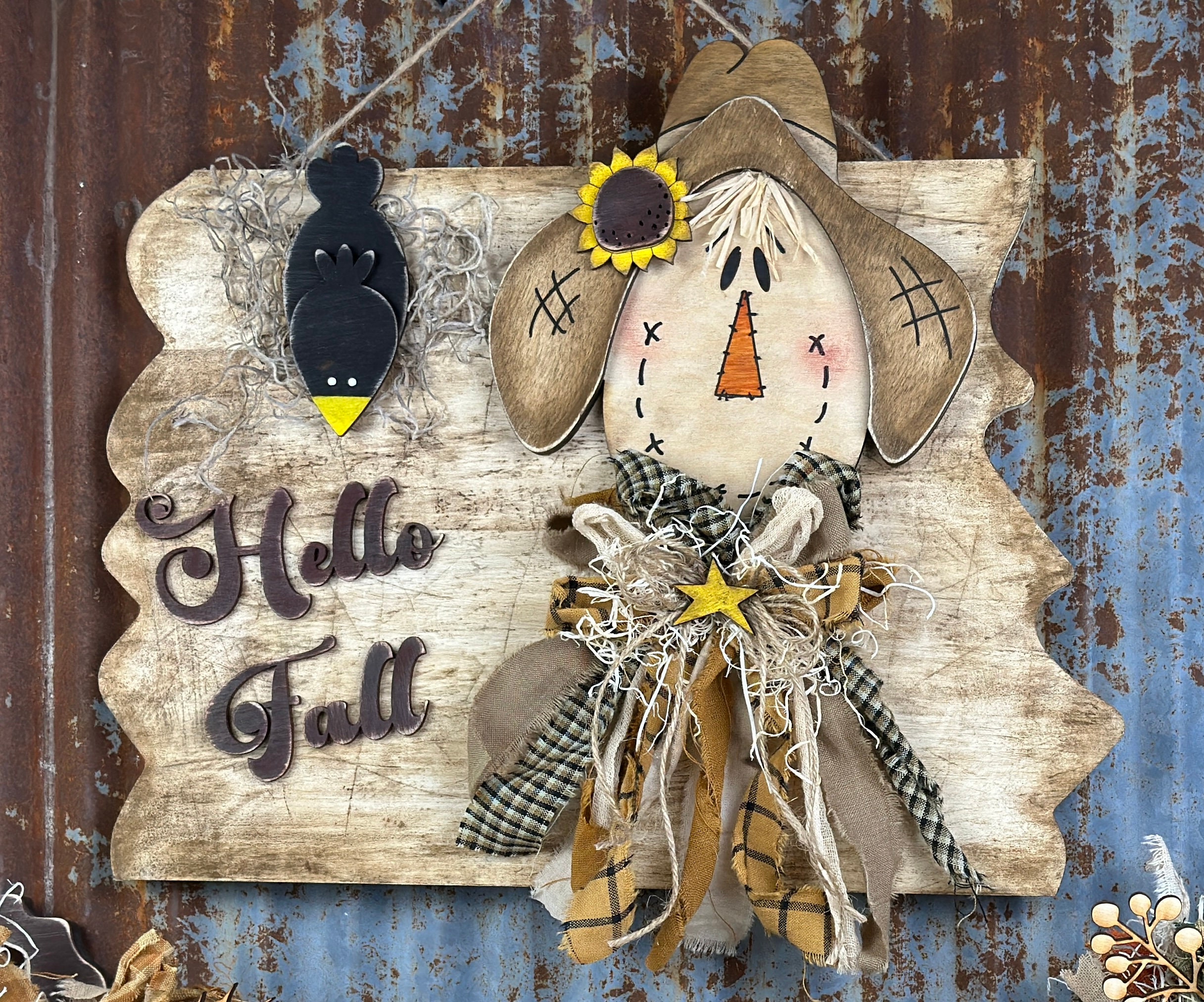 Scarecrow Door/Wall Hanging, Farmhouse SVG Digital Download for Glowforge or Laser Not a Physical Item