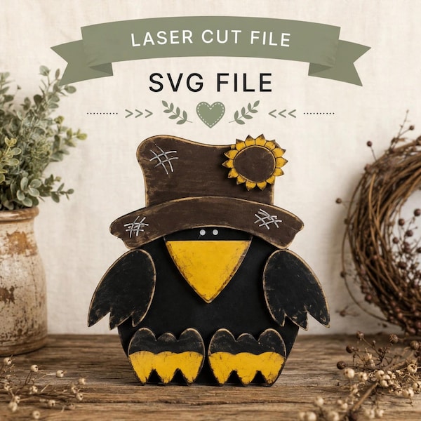 Scaredy Crow, Shelf Sitter, SVG Digital Download for Glowforge or Laser Not a Physical Item