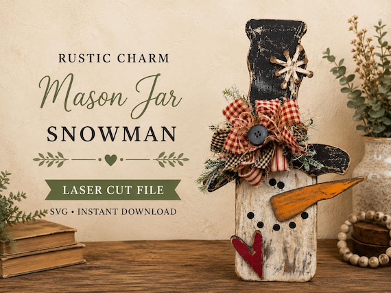 Mason Jar Snowman SVG: Laser Cut Door Hanger (Digital Download)