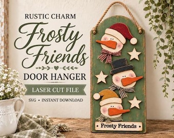 Decorazione/Appendiporta "Frosty Friends" in formato SVG: Decorazione natalizia per la porta (Download digitale)