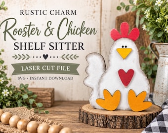 Rooster & Chicken Shelf Sitter SVG File for Laser Cutters (Digital Download)