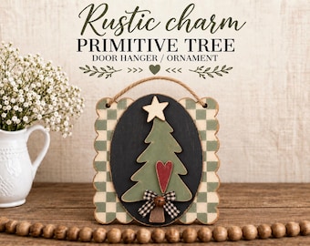 Decorazione natalizia per porta a forma di albero in stile primitivo (file SVG): Decorazione natalizia per porta (download digitale)