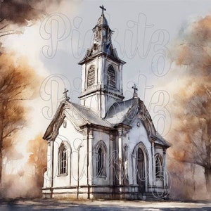 Vintage Primitive Farmhouse, Instant Download, Printable 8x8, Sublimation Decoupage Cans Labels Old White Church
