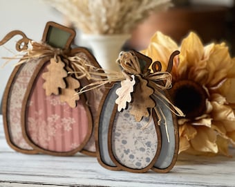 Primitive Pumpkins & Oak Leaves, 2 Styles, Shelf Sitter, Farmhouse SVG Digital Download for Glowforge or Laser Not a Physical Item