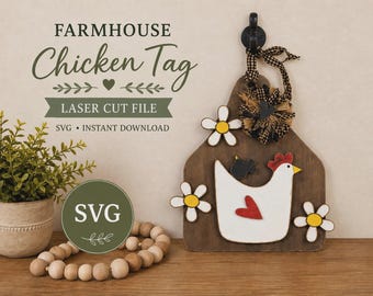 Etiqueta SVG de gallina y vaca de granja: archivo de corte láser (descarga digital)
