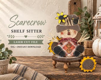 Scarecrow Shelf Sitter SVG: Farmhouse Laser Cut File (Digital Download)