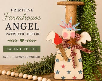Ángel primitivo, estatua patriótica de la libertad, adorno para estante, archivo SVG para corte láser (descarga digital)