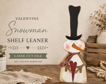 Muñeco de nieve de San Valentín para estante (archivo SVG): Archivo de corte láser estilo granja (descarga digital)