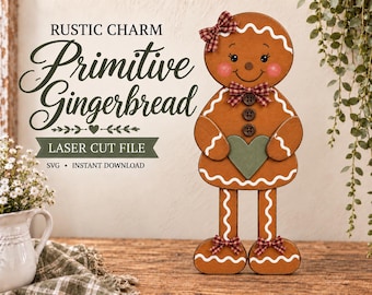 Primitive Gingerbread Girl  SVG Digital Download for Glowforge or Laser Not a Physical Item