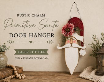 Primitieve kerstman deurhanger/ornament SVG digitale download voor Glowforge of laser. Geen fysiek product.