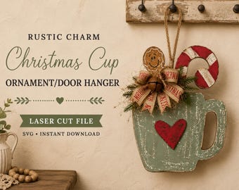 Adorno navideño para taza/colgante de puerta, descarga digital SVG para Glowforge o láser. No es un artículo físico.