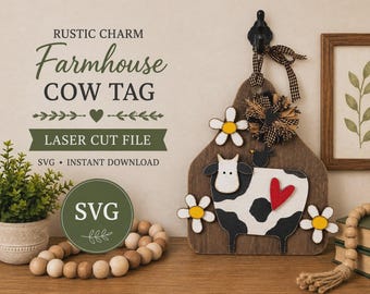 Etiqueta de vaca de granja SVG: Archivo de corte láser, listo para Glowforge (descarga digital)