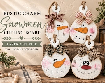 Snowmen Cutting Board SVG: Christmas Laser Cut File (Digital Download)