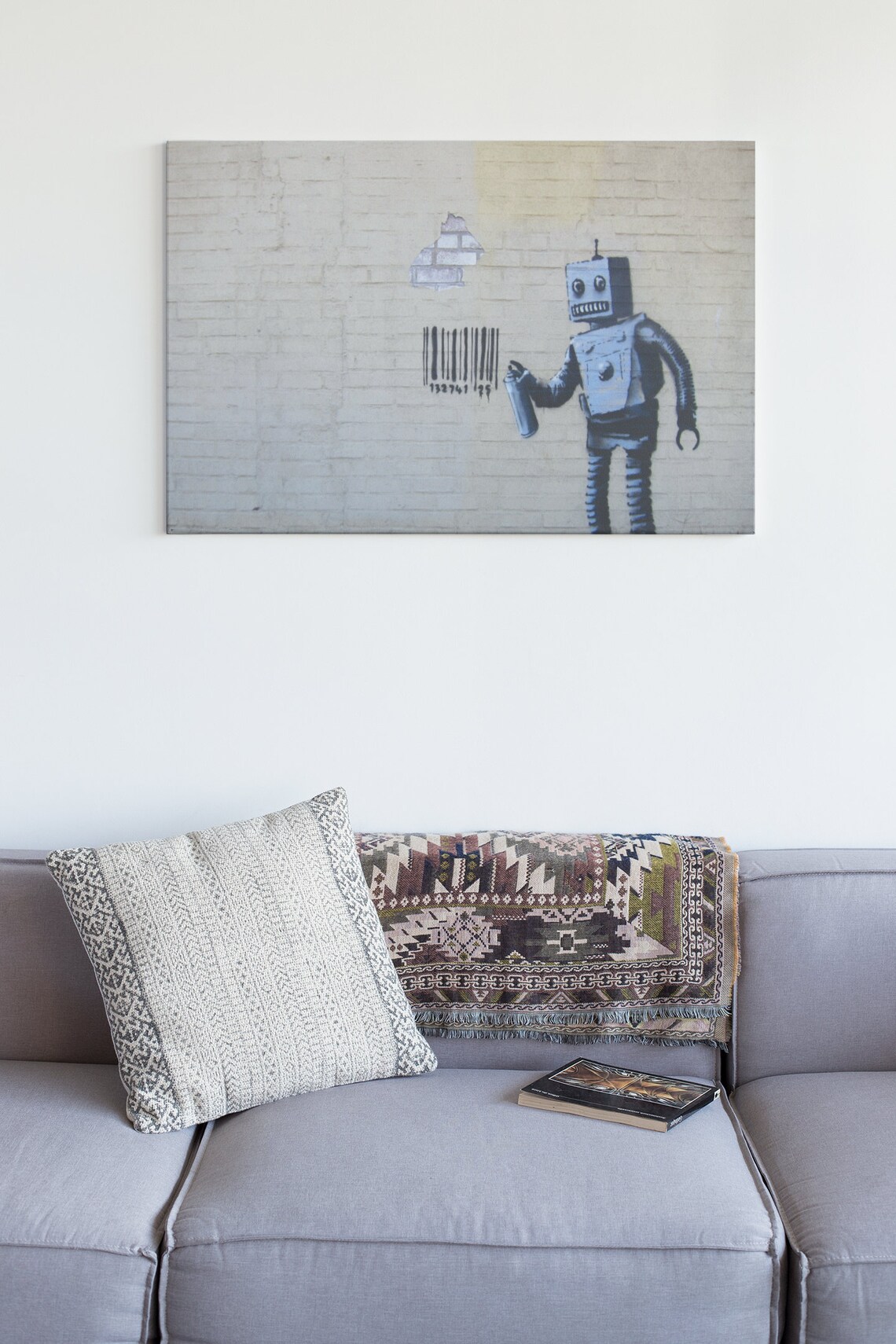 Banksy Robot Barcode Canvas Wall Art Etsy