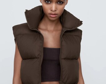 brown puffer vest