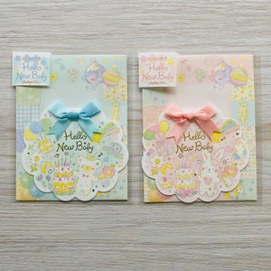 Clothes-Pin Hello New Baby Card, Greeting Card, Cute, Kawaii, Japan